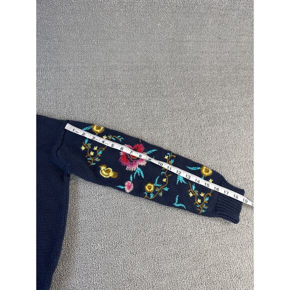 Cloth Sweater Crewneck Floral Embroidered Cropped Knit Navy Size XS - Picture 6 of 8